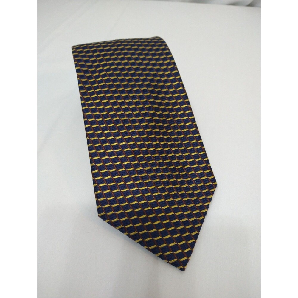 Andrew Fezza New York Necktie 100% Silk Handmade Geometric navy gold red tie